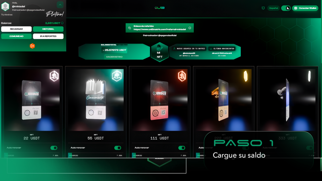 Paso 1 para comenzar: cómo cargar saldo en Uni2Matrix